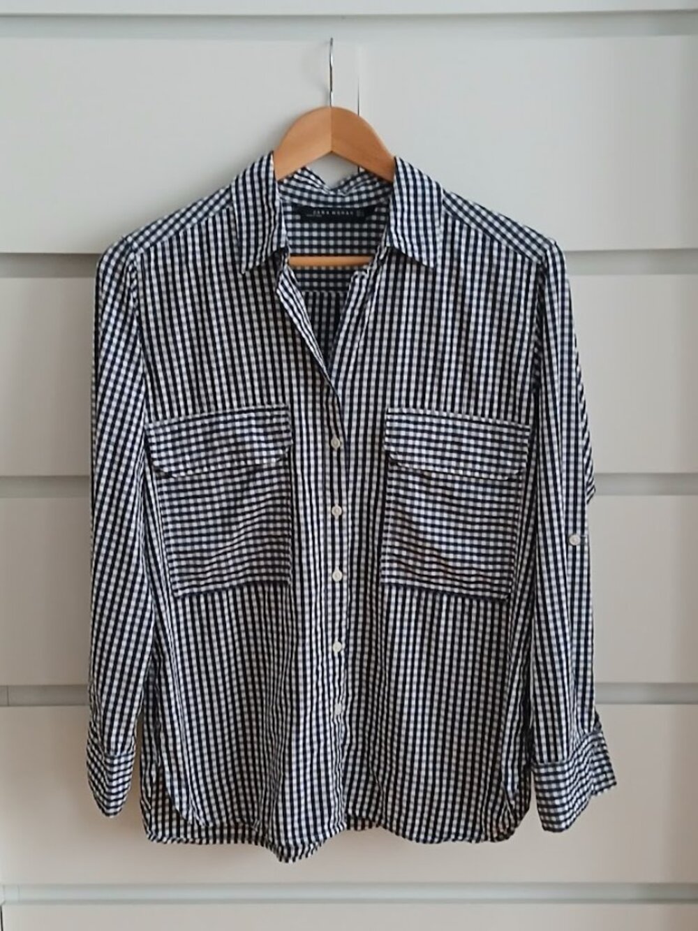 ZARA 2 Pocket Dark Midnight Gingham Shirt - M